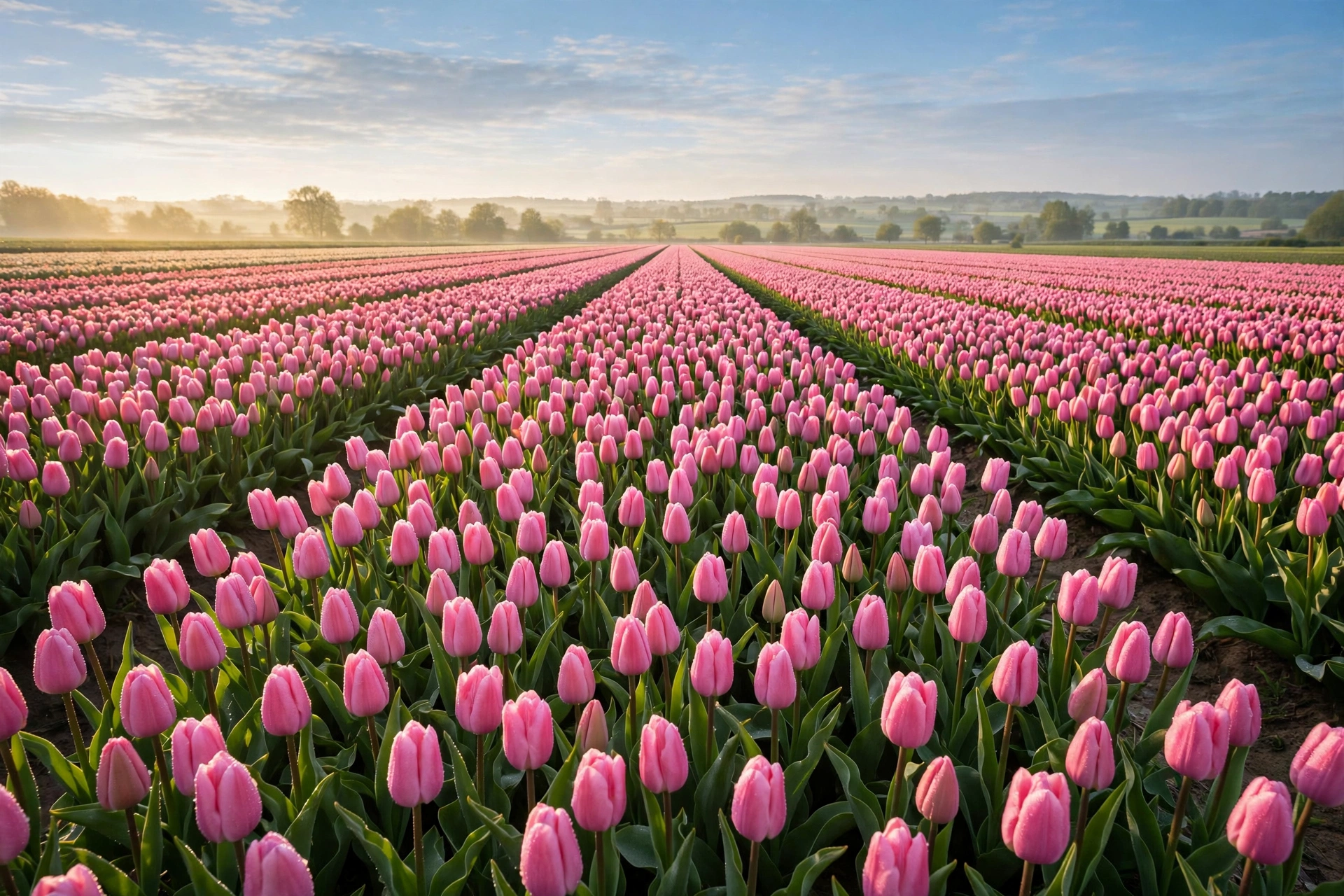 Field of pink tulips illustrating a Breast Cancer Awareness Month fundraiser